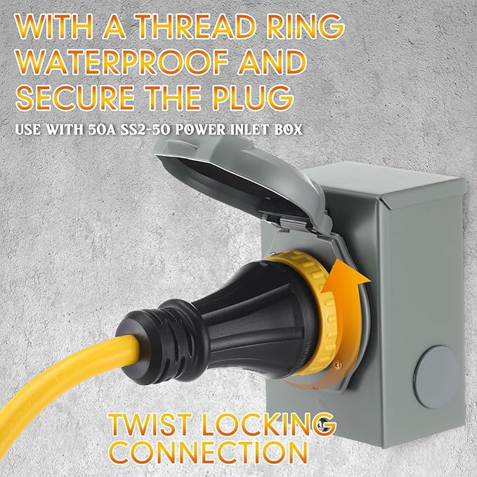 Tellegloww 20ft 30 Amp to 50 Amp RV Locking Adapter Cord Compatible with NEMA TT-30P Male to SS2-50R, Locking Female Power Dog Bone Plug for RV Trailer Camper, STW 10 AWG/3C