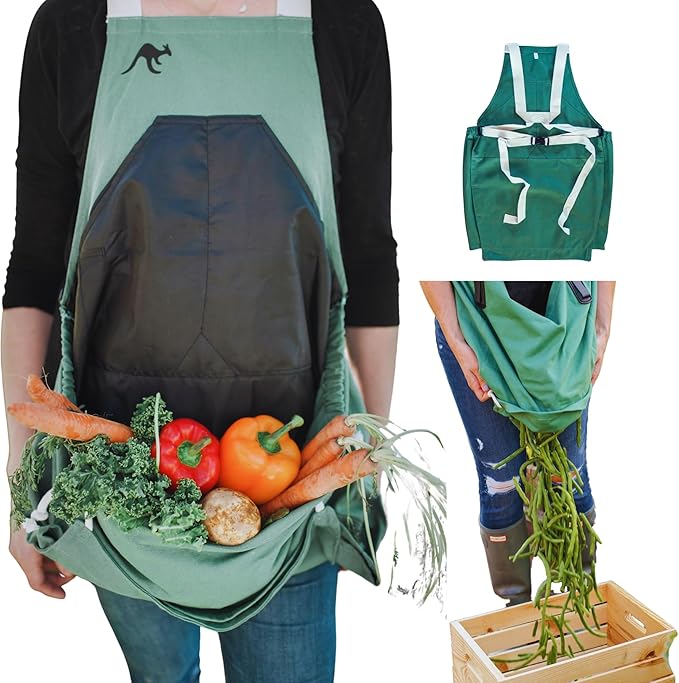 Roo Gardening Apron with Pockets for Women & Men - Canvas Garden Apron with Harvesting Pouch, Water-Resistant, Washable