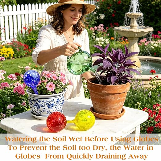 Self Watering Globes for Plant – Large 6pcs Colorful Glass Plant Watering Device for Indoor Pots, Self Watering Bulbs for Vacation Plant Care, Drip Irrigation System for Garden, Patio & Hanging Plants
