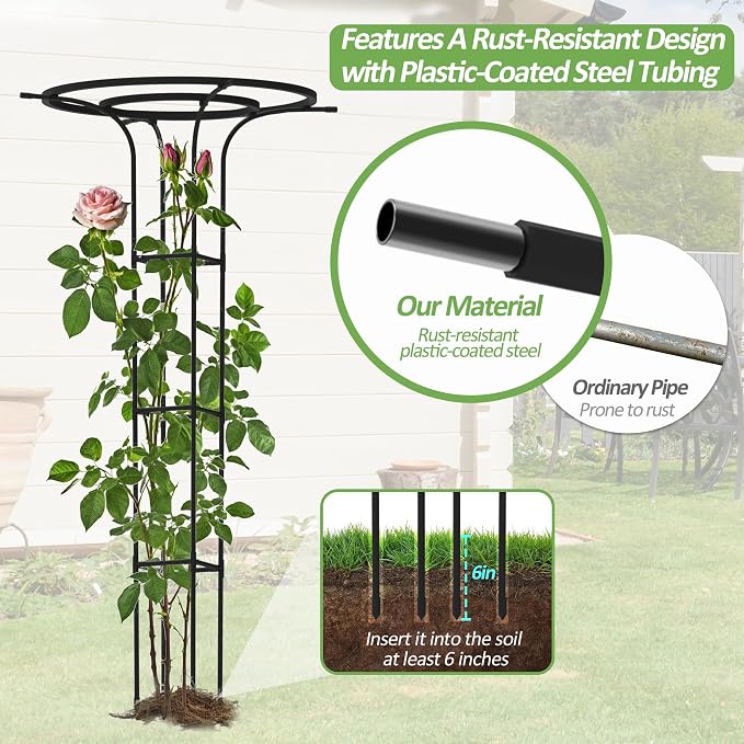 Trellis for Climbing Plants Outdoor, 70.9 Inch Mushroom Top Trellis for Climbing Plants, Metal Plant Support for Potted Plants Climbing Vine Rose Clematis Vegetable Trellis (2 Pack)