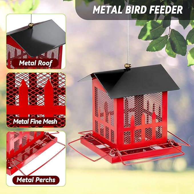 Bird Feeder, Wild Bird Feeders for Outdoors Hanging, Large Bird Feeder with Upgraded Weatherproof Roof for Outside Backyard Garden Decor