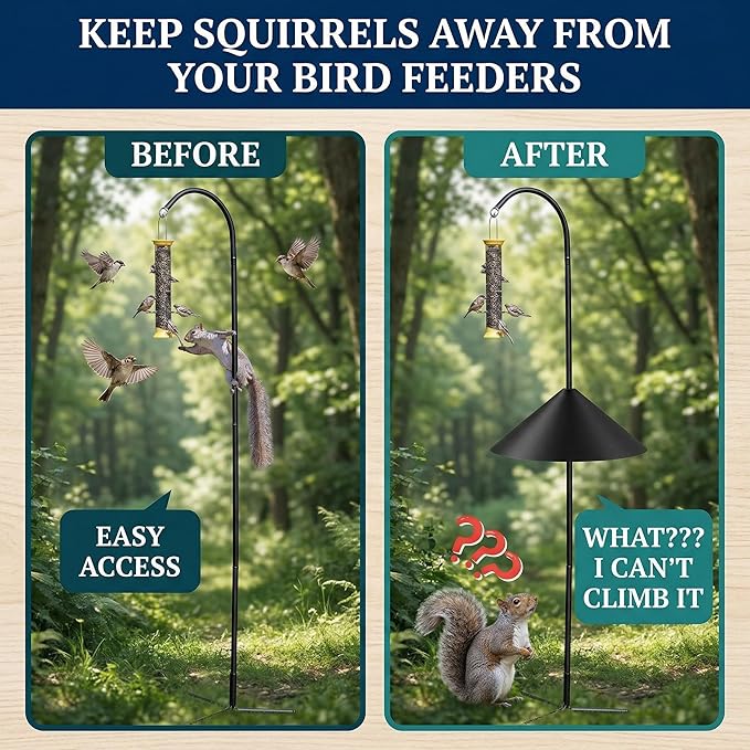 19-Inch Squirrel Baffle for Bird Feeder Pole, Outdoor Squirrel Proof Bird Feeder Guard, Rust-Free, Weather Resistant, Easy Install for Shepherd’s Hook, Bird House & Pole Mount