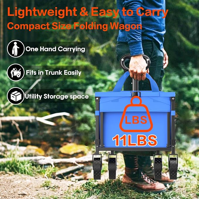 Yozoia 360LBS Heavy-Duty Wagons Carts Foldable 120L Collapsible Wagon Cart with Wheels and Tailgate, Folding Utility Wagon Carts for Groceries, Outdoor Camping, Shopping, Beach, Garden