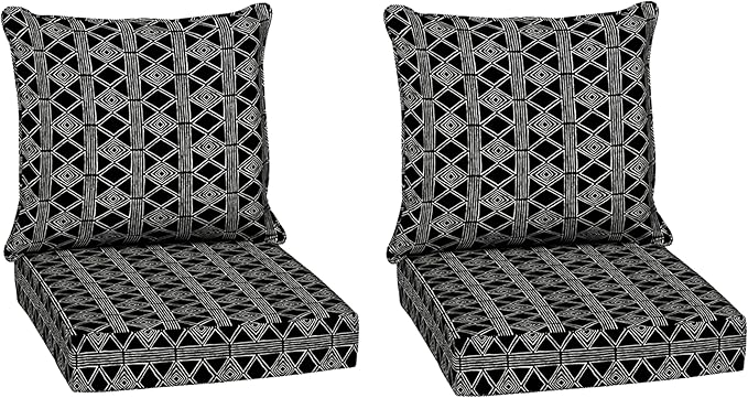 Arden Outdoor Deep Seat Cushion Set (2-Pack), 24 in x 24 in, Weather-Proof, Rain-Proof, Fade Resistant Patio Cushion for Chair, Sofa, and Couch Black Global Stripe