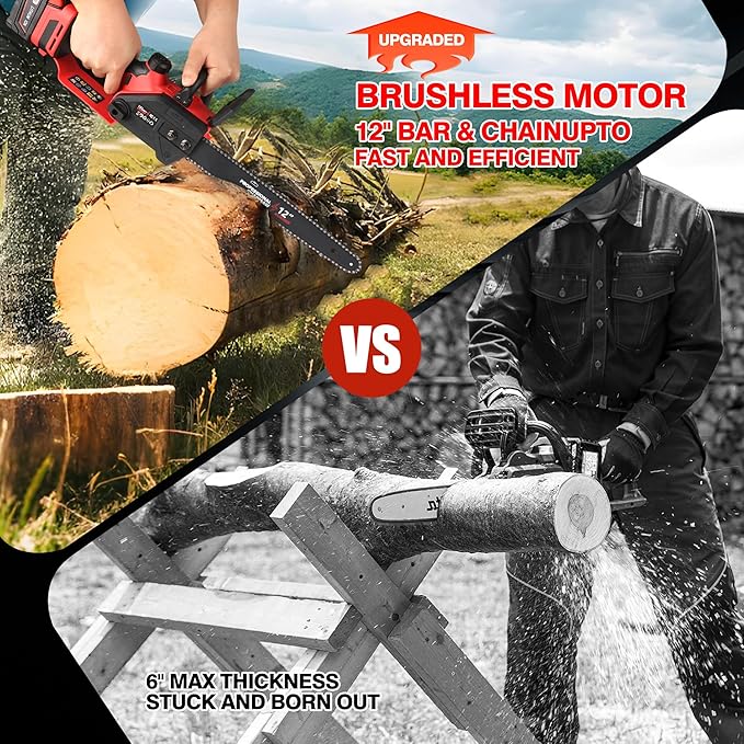 Brushless Electric Chainsaw 12" Cordless Tool Only for Milwaukee M18 18V Battery with Auto Oiler & Security Lock, for Tree Saw Trimming and Branch Wood Cutting (Tool Only)