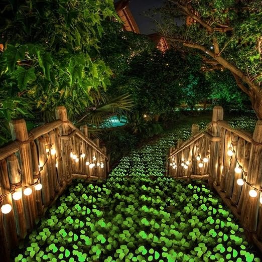 2.4Lbs 550 Pcs Glow in The Dark Garden Pebbles, Gardening Luminous Glow Stones Outdoor Decor Glowing Water Fish Tank Gravel (Green)