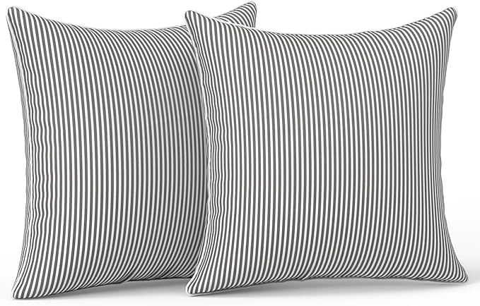 LVTXIII Outdoor/Indoor Throw Pillows, Decorative Patio Accent Pillows, Fluffy Water Repellent Garden Cushions for Home Patio Coach Sofa Use, 18×18 Inch, Pack of 2, Strip Grey