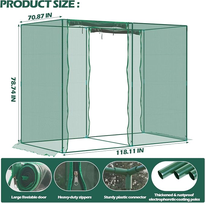 6.5 x 10 x 6 Ft Crop Cage for Garden Plants – Plant Protection Tent with Zippered Door, Raised Bed Cover & Sturdy Frame – Wind-Resistant Garden Bed Cover for Outdoor Vegetables & Flowers