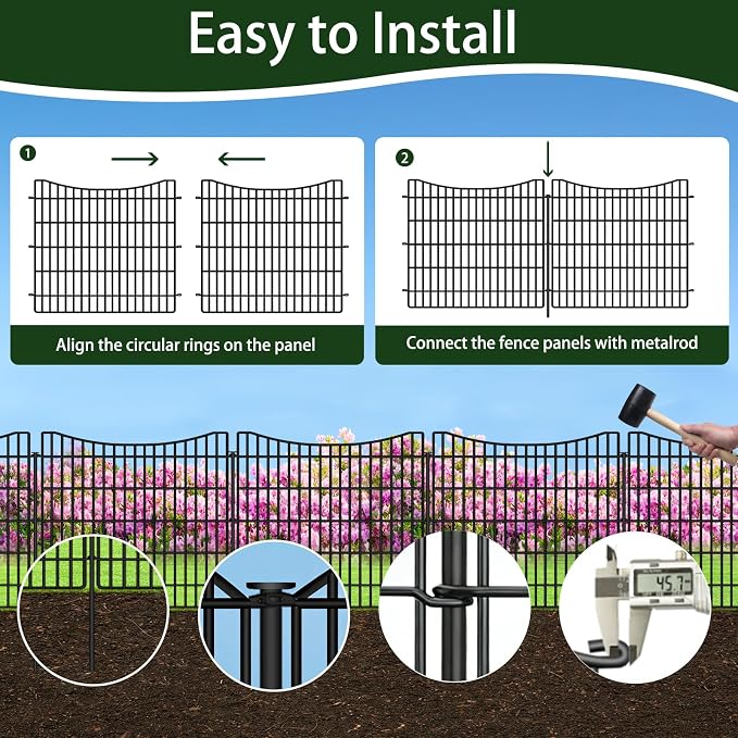 ULIOK 15 Panels Dog Fence Outdoor for Yard, 32 in(H) X 37.9 ft(W) Garden Fence Animal Barrier, No Dig Garden Fencing Outdoor, Dogs Rabbits Blocker Metal Wire Decorative Fences for Yard, Patio