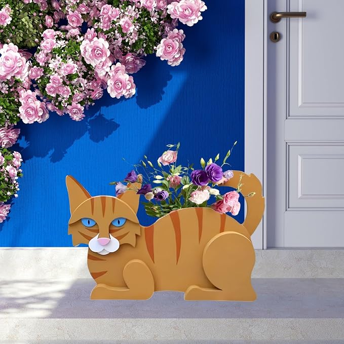 Orange Cat Planter,Cute Cat Flower Pot,Gifts for Pet Lovers,Unique Animal Plant Pots,Office,Indoor Outdoor Garden Decor