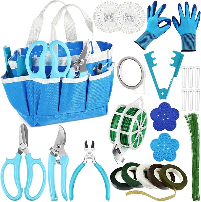 207 Pcs Flower Arrangement Supplies Florist Garden Tool Gift Kit for Women Mother's Day Include Blue Tool Bag Thorn Remover Rose Stripper Outdoor Hand Tools Stem Pruning Shear Gloves Stem Wire Etc