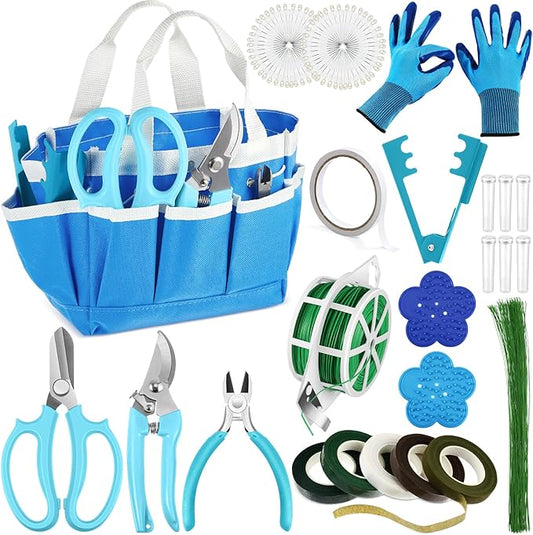 207 Pcs Flower Arrangement Supplies Florist Garden Tool Gift Kit for Women Mother's Day Include Blue Tool Bag Thorn Remover Rose Stripper Outdoor Hand Tools Stem Pruning Shear Gloves Stem Wire Etc