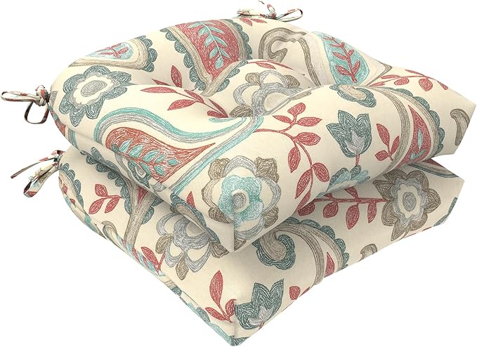 LVTXIII Outdoor/Indoor Tufted Seat Cushion, Decorative Wicker Chair Pads All Weather Seat Cushion Sets for Patio Garden Home Office Furniture, 19"x19"x4", Round Back, Pack of 2, Paisley Vintage