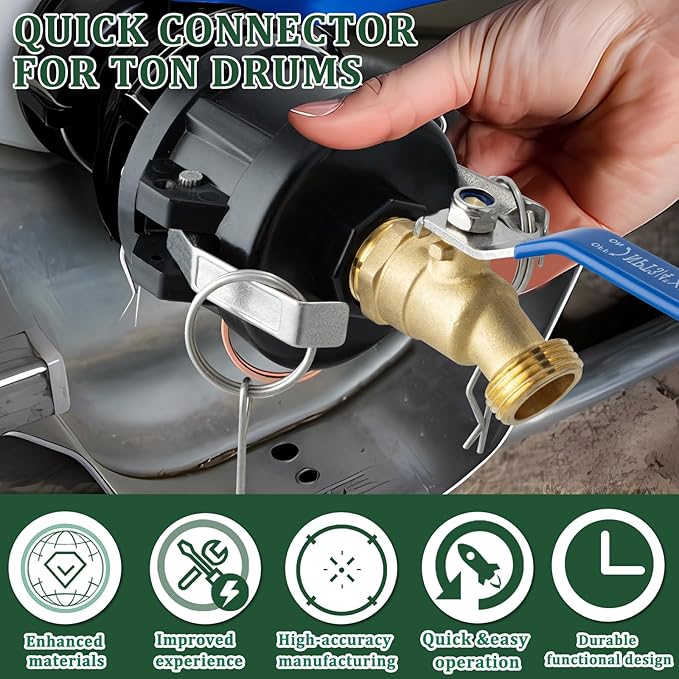 IBC Tote Adapter, 2" Cam Lock for 275-330 Gallon IBC Tote Tank with 2packs Groove Fittings, IBC Tote to Garden Hose Adapter with Brass Hose Faucet (3/4" Male NPT Inlet ×3/4" Male GHT Threaded)