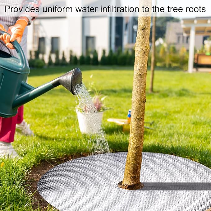 HARFINGTON 6pcs Tree Mulch Ring 12.6 Inch Non-Woven Round Tree Protector Weed Barrier Mat Plant Cover Rings for Weed Grass Control Root Protection, Silver