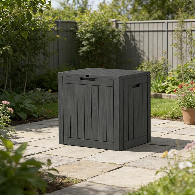 35 Gallon Resin Deck Box All Weather Outdoor Storage Box for Patio Furniture, Garden Tools, Lockable, Black