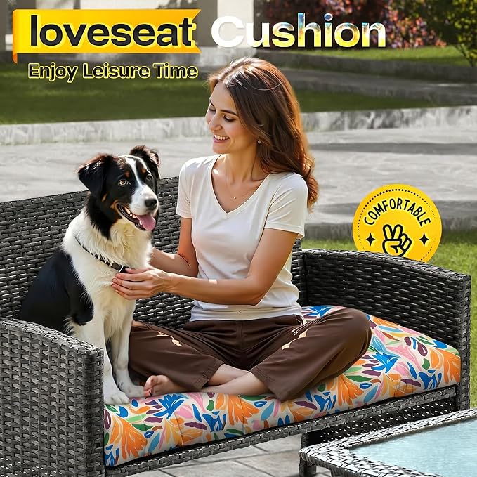 MAGIC ELEPHANT Outdoor Bench Cushion, Memory Foam Loveseat Cushion for Patio Furniture Wicker Chair, Settee Porch Swing Seat Cushion, 44 x 19 Inches (Multicolor Leaves)