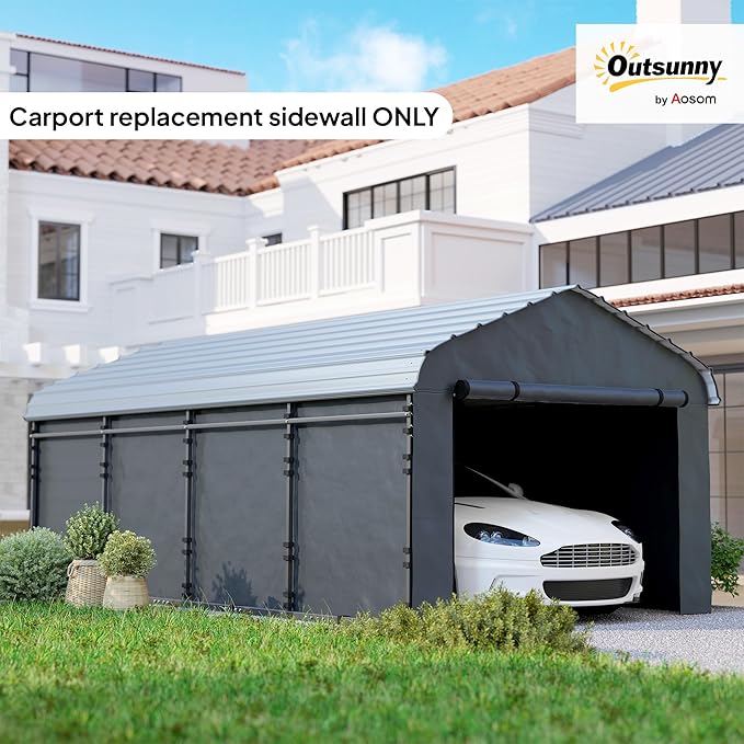 Outsunny Carport Replacement Sidewall Panels Set of 4 for 10' x 15' Carports, UPF50+ Waterproof PE Tarp Replacement Side Wall Cover with Zipper Door, Top Cover and Frame Not Included, Dark Gray