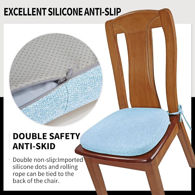 SINOSSO 6 Pack Memory Foam Chair Cushions for Dining Chairs, Friendly Woven Fabric 16" U-Shape Comfortable Kitchen Chair Pads, Removable Slip Resistant Seat Cushions (Set of 6, Water Blue)