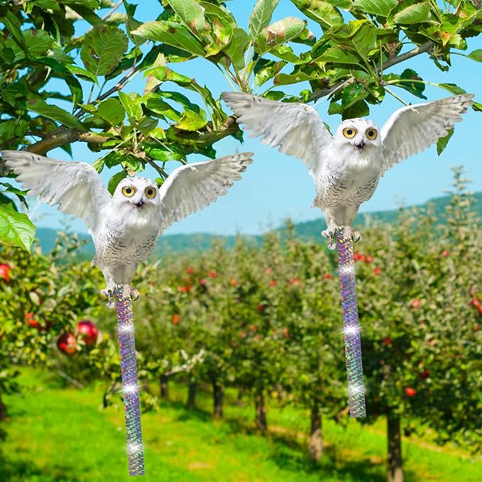 3PCS Reflective Hanging Fake Owl Decoration, Garden Owl Control Device to Keep Pigeons Away from House Windows Outdoor Garden Yard