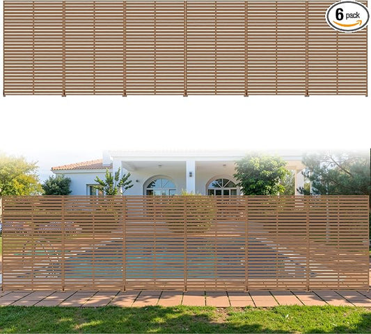 Outdoor Privacy Screen Panel 72" Freestanding Privacy Fence with Stand, HDPE Decorative Privacy Screens with Louvered 6 Panels, Weather-Resistant Panel Fence for Patio, Balcony,Pool, Brown