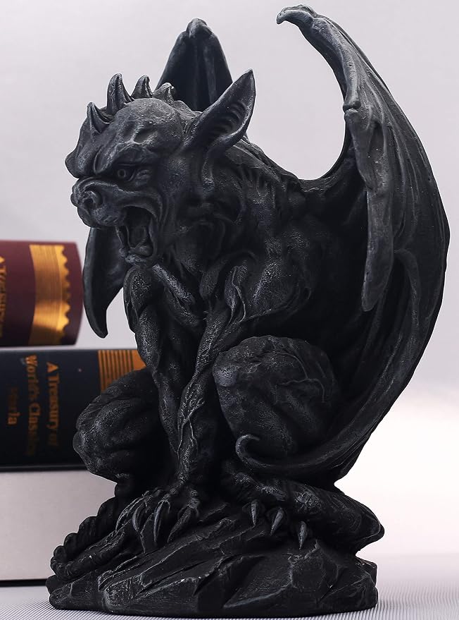 JORAE Winged Gargoyle Statue Indoor Outdoor Home Decor Sitting Guardian Sculpture Halloween Figurines, 9 in, Polyresin
