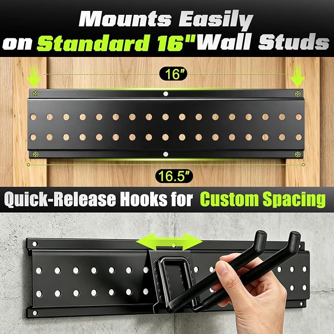 Garage Tool Organizer Wall Mount, 33 Inch Heavy Duty Garage Organization System with 6 Adjustable Hooks, Garden Tool Storage Rack for Garage, Yard & Shed, Holds Up to 250 lbs