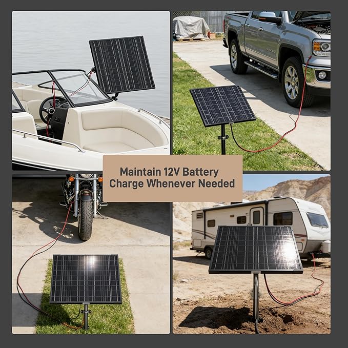 Voltset 12V Gate Opener Solar Panel：20W Solar Panels Kit for Electric Fence with Smart MPPT Controller - Waterproof Solar Battery Trickle Charger Maintainer with Tubular Bracket & SAE Cables