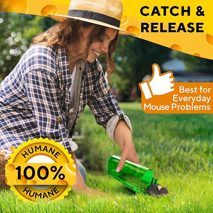 Humane Mouse Trap (2-Pack) – Ultra-Sensitive Catch & Release Live Mice Traps – Fast Home, Indoor & Outdoor Control – Safe for Kids & Pets – Reusable No-Kill Design