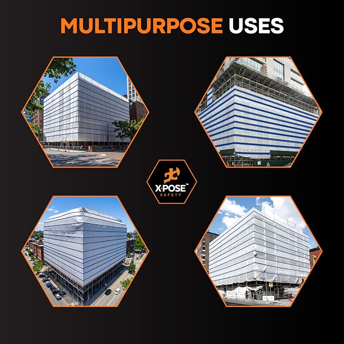 Xpose Safety Fire-Retardant Scaffold Sheeting 13' x 100' – 12 Mil White Polyethylene, Heavy Duty Reinforced, UV & Water Resistant, Tear-Resistant Construction Wrap for Weather Protection