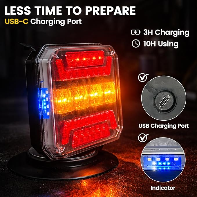 Wireless Trailer Lights, 2026 NEW 110° Rotatable Magnetic LED Trailer Lights with Reflectors, 2 Mounting Options, IP67 Waterproof, Rechargeable Tow Light for Boat RV Camper Caravan