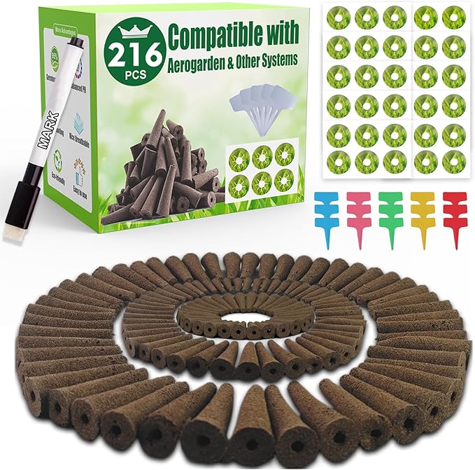 216 pcs Seed Pods Kit for Aerogarden, Grow Sponges for Hydroponics Growing System, Grow Pods for Aerogarden Kit with 100 Hydroponic Grow Sponges, 100 Pod Labels, 15 Tags, 1 Pen, Packaging May Vary