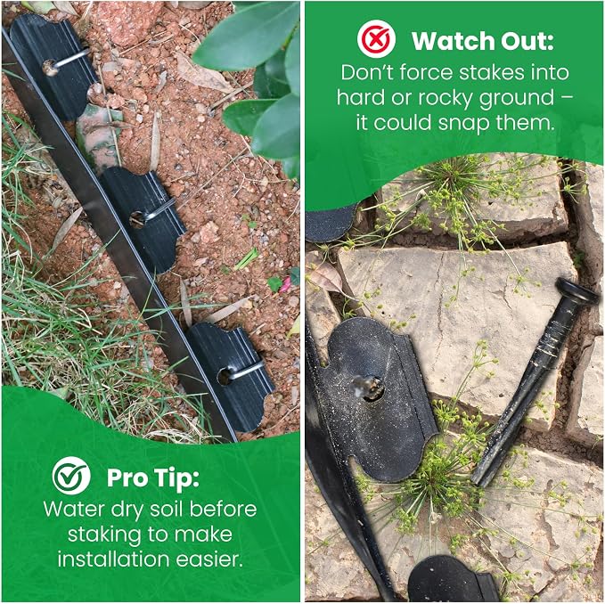 MIXC Garden Edging Border, 200FT (100FT 2Pack) 2 Inch Tall Plastic Landscape Edging with 300 U-Shaped Metal Stakes, More Stable and Flexible Tool-Free Lawn Border for Yard, Flower Bed & Landscaping