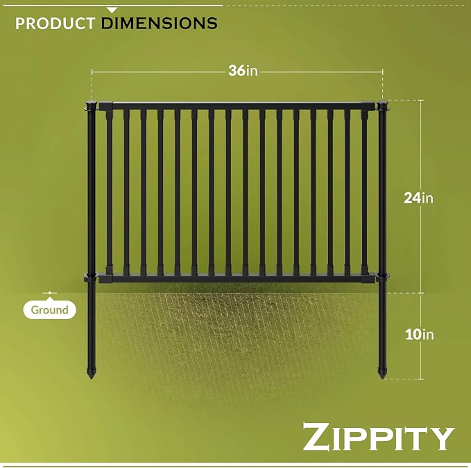 2ft H x 3ft W (2 Panels) No Dig Zippity Zurich Fence Kit, Poly-Steel Black Garden Fence for Small Dogs, 2ft High Yard and Garden Barrier Solution, Temporary Dog Panels for Outdoor Use, ZP19086