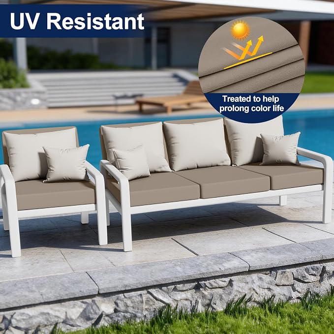 Smiry Waterproof Patio Cushion Covers, Stretch Outdoor Couch Slipcovers Replacement Washable Furniture Protector Sofa Chair Seat Cover for Dogs and Pets (4 Pcs, Taupe)