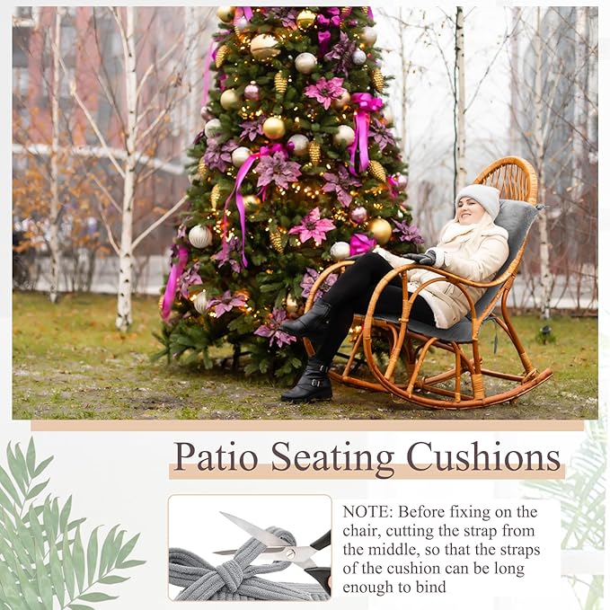 Juexica 4 Set Outdoor Patio Chair Cushions Corduroy Seat High Back Tufted Pillow Replacement Rocking Patio Chair Pads for Outdoor Indoor Home Office (Gray)