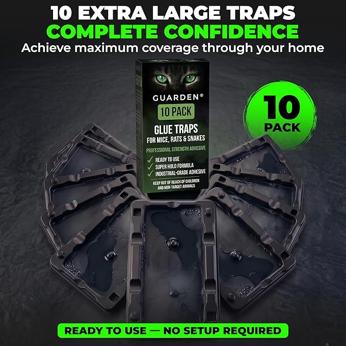 Guarden Glue Traps for Mice & Rats – 10 Pack | Extra-Large Pre-Baited Sticky Traps | No Poison or Pesticides | Catches Mice, Rats, Snakes & Insects