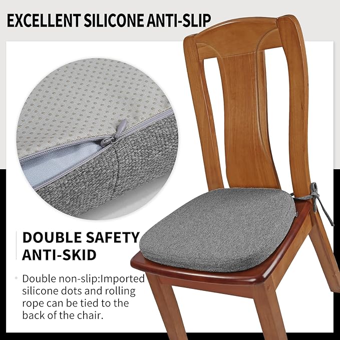 SINOSSO 4 Pack Memory Foam Chair Cushions for Dining Chairs, Friendly Woven Fabric 16" U-Shape Comfortable Kitchen Chair Pads, Removable Slip Resistant Seat Cushions (Set of 4, Dark Grey)