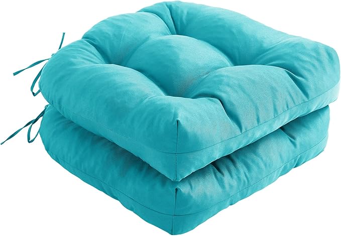 IPYNBAP Outdoor Chair Cushions Set of 2, Patio Chair Cushions with Ties, 17x17+4” Tufted Outdoor Seat Cushions, Waterproof Patio Furniture Cushions, Outdoor Dining Chair Pads, Teal