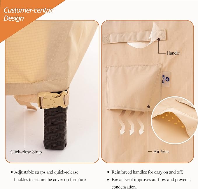WJ-X3 Patio Chair Cover, Outdoor Lounge Cover, Heavy Duty, Waterproof Lawn Chair Covers, 43W x 42D x 42H, Beige, 2-Pack
