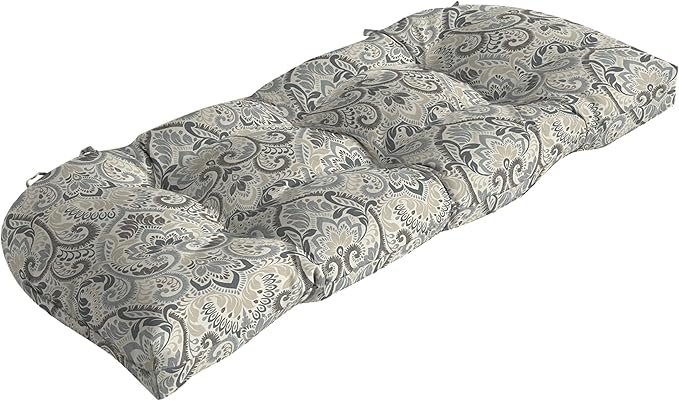 Arden Outdoor Wicker Settee Cushion, 41.5 x 18, Rain-Proof, Fade Resistant Neutral Aurora Damask