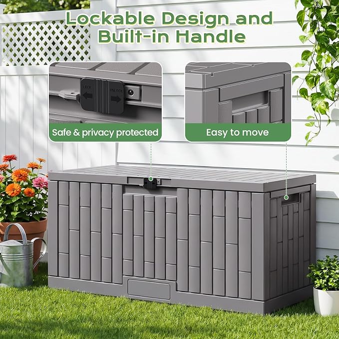 Jocoevol Deck Box 120 Gal, UV Resistant & Waterproof Outdoor Storage Box with Lock, Easy Assemble Storage Bins Container for Pool Patio Garden