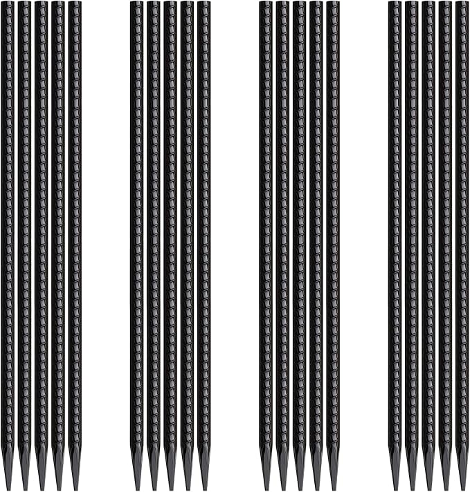 Rebar Stakes 16 Inch 20 Pack Heavy Duty Ground Anchors with Chisel Point End Long Straight Steel Tent Stakes 3/8" Thickness Metal Spikes Black Coated for Concrete Timber Camping Garden Plant