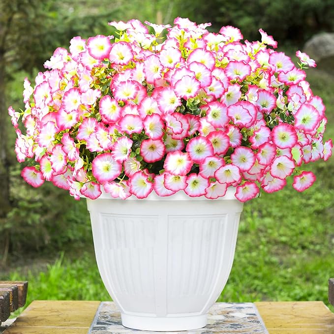 Yastouay Artificial Flowers for Outdoors, 26 Bundles Fake Outdoor Flowers, UV Resistant Artificial Plants & Flowers for Decoration, Pink Realistic Morning Glory for Outdoor Porch Garden Decoration