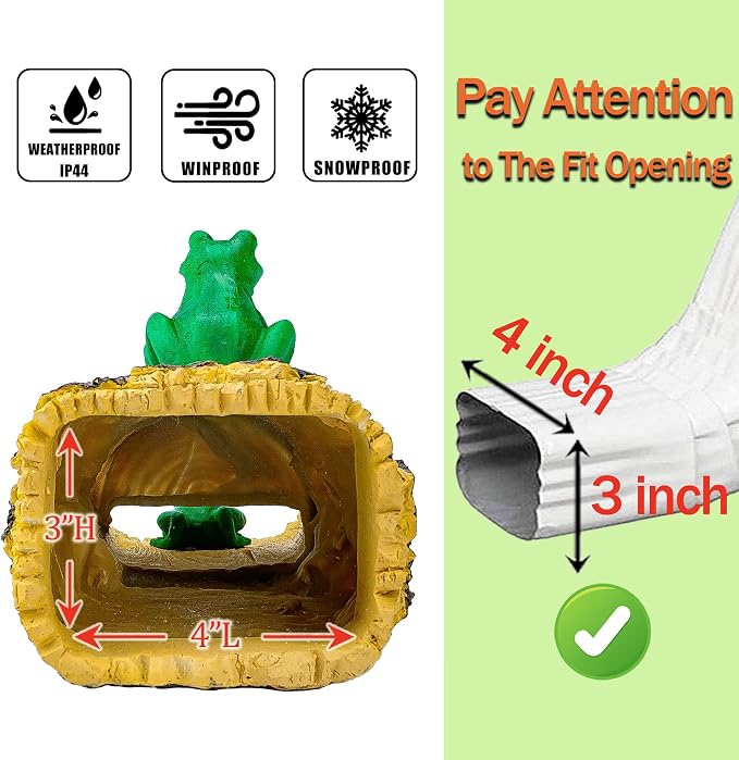 Teaeeno Frog Gutter Downspout Statue,Garden Gutter Downspout Extension,Outdoor Drain Decor,Frog Statue,Home Garden Décor Accents,Splash Block Diverter,Perfect Rain Diverter for 3"x4" Downspout(Green)