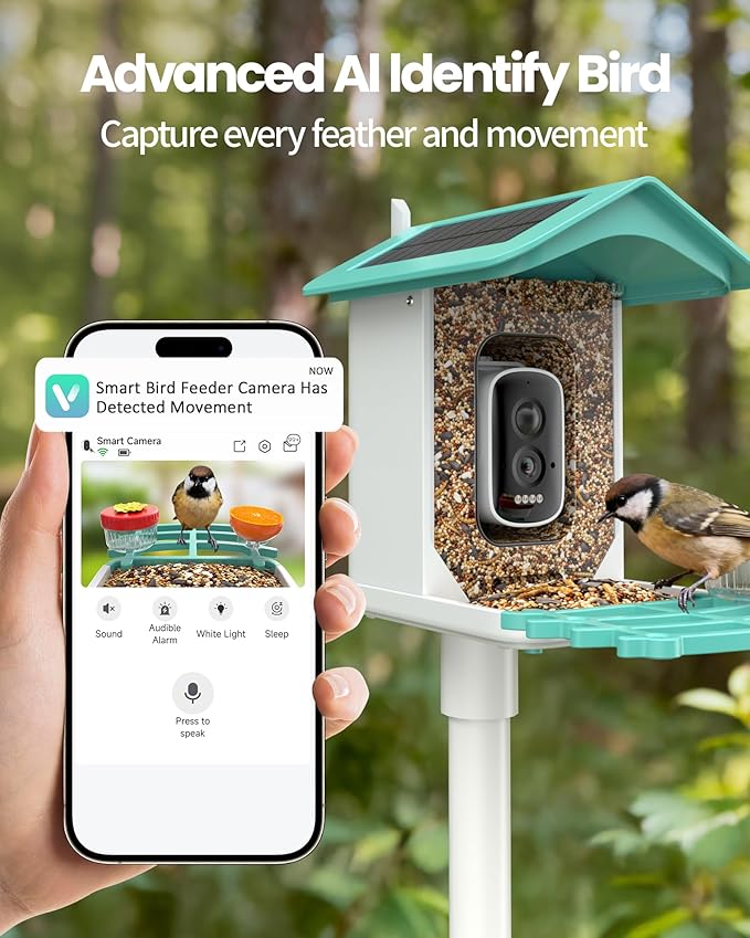 isYoung Smart Bird Feeder with Camera, AI Identifies 16,000+ Birds, Solar Powered, 2.5K HD, Auto Capture & Notify, Ideal Gift for Bird Lovers