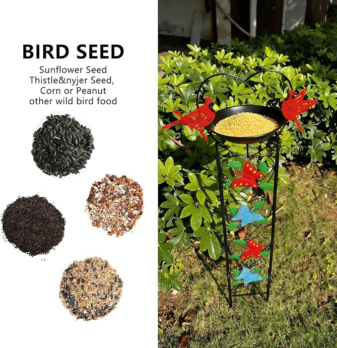 Bird Feeder with Garden Trellis for Climbing Plants Outdoor, Bird Bath with Metal Butterfly Decor for Garden Wild Birds