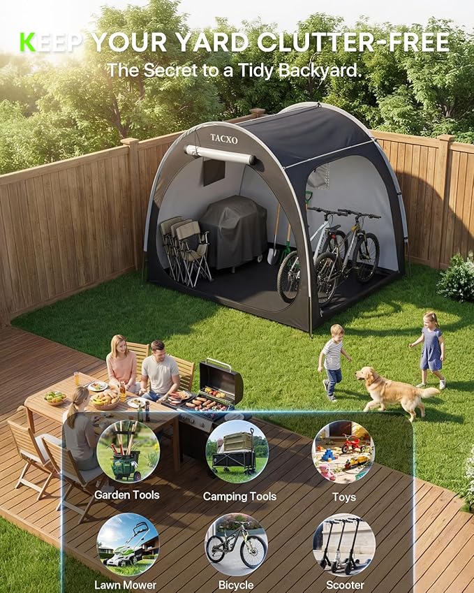 Bike Storage Shed Tent,Bike Cover Waterproof Outdoor Storage Shed with 210D Oxford Fabric PU4000 for 4-5Bikes,Portable Bicycle Shelter for Motorcycle,Garden Tools,Lawn Mower