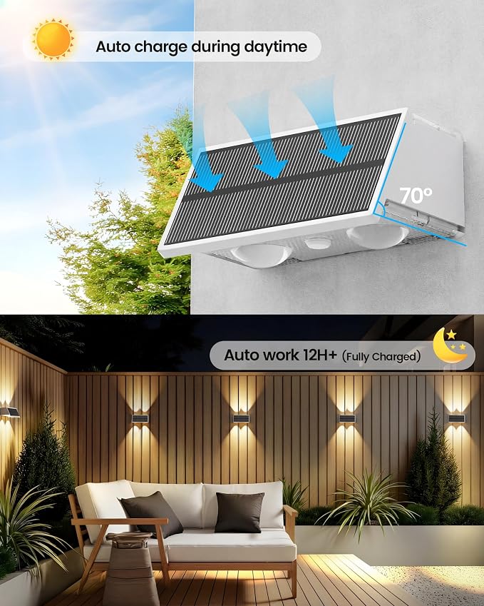Bridika Solar Fence Lights Outdoor, 12 Pack Up and Down Wall Light, 8 Colors Lens LED Dusk to Dawn Solar Lights Outdoor Waterproof for Patio, Deck, Backyard, Garden White