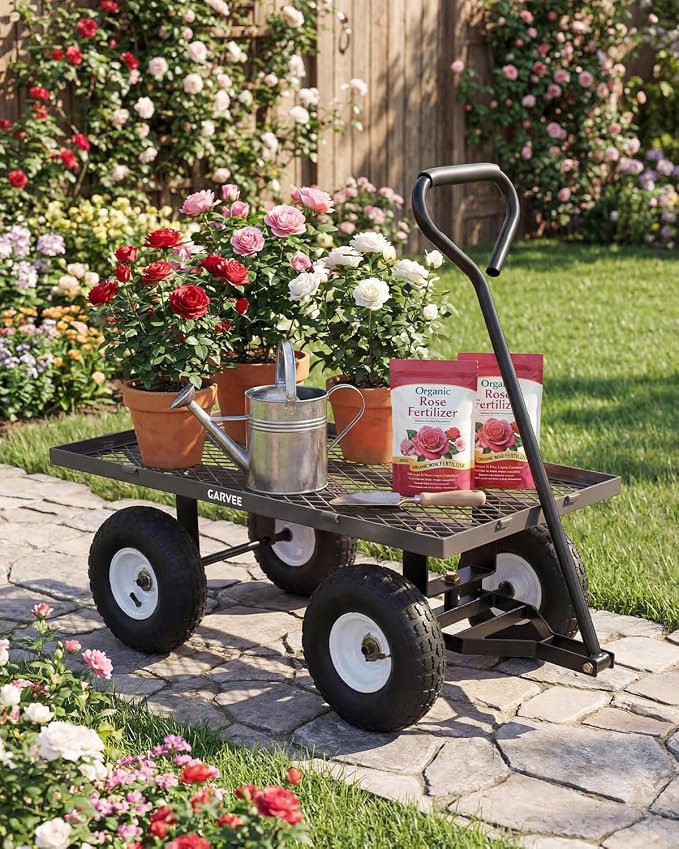 Garvee Versatile Outdoor Utility Cart-400LBS Heavy-Duty, 10" All-Terrain Pneumatic Tires, Easy Maneuverable Lawn Cart with Removable Mesh Panels for Gardening&Landscaping, Grey, with Waterproof Liner